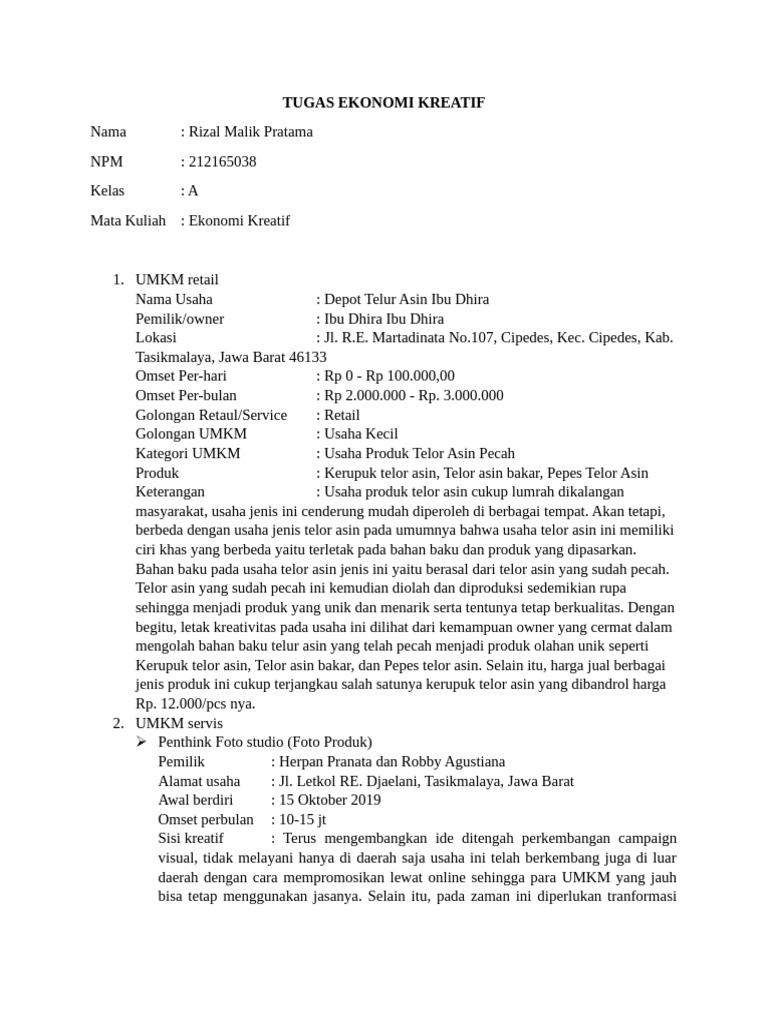 UMKM Kreatif: Depot Telur Asin & Penthink | PDF