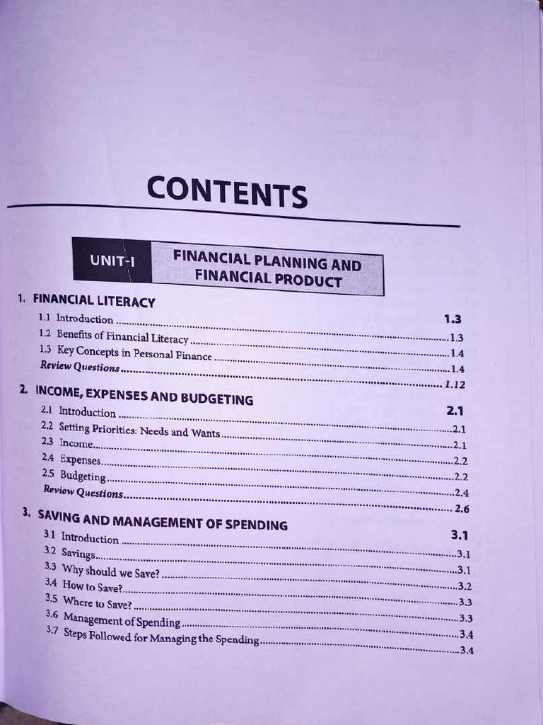 Financial Literacy VAC & SEC | PDF