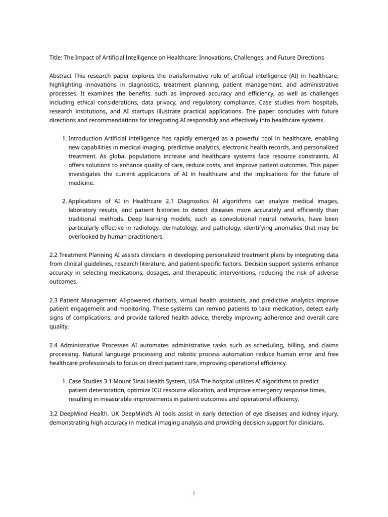 Research Paper — the Impact of Artificial Intelligence on Healthcare ...