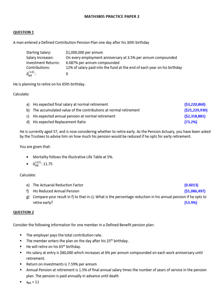 Defined Contribution and Benefit Pension Calculations | PDF | Pension ...