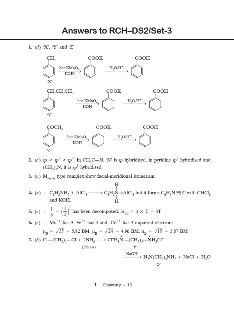 Chemistry Answers RCH-DS2 Set 3 | PDF | Carboxylic Acid | Chlorine