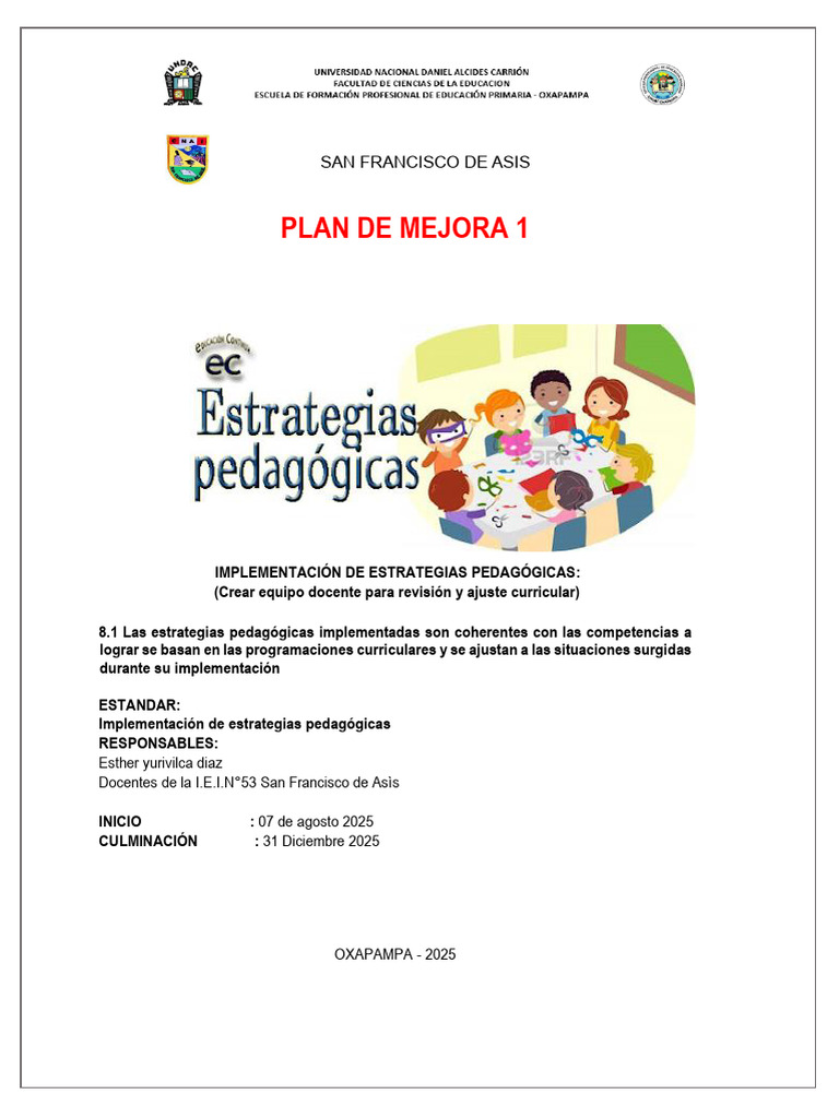 Plan de Mejora Educativa en Oxapampa | PDF | Plan de estudios | Enseñando