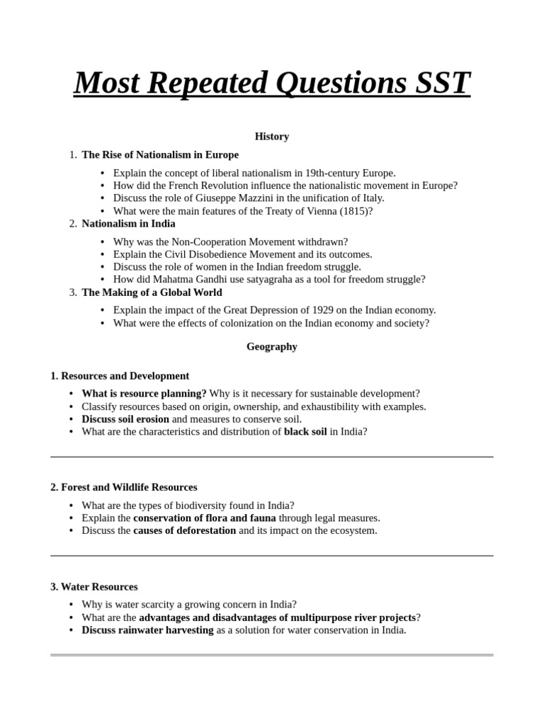 Most Repeated Questions SST | PDF | Conservation Biology | Agriculture