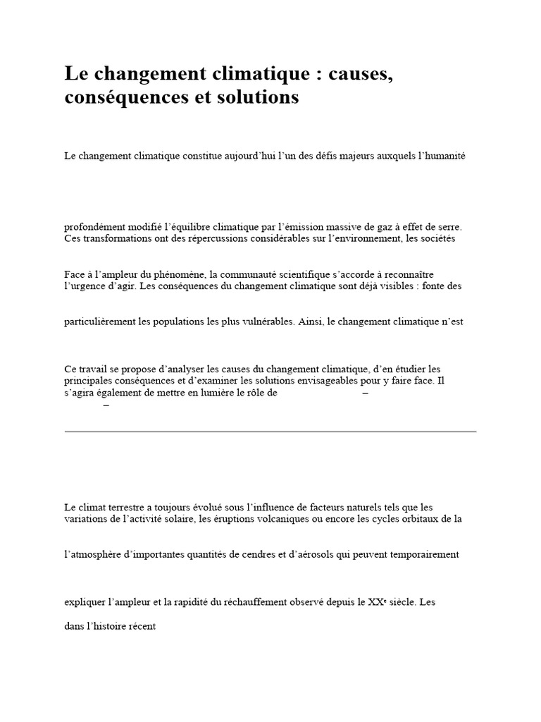 Changement climatique : causes et solutions | PDF | Changement ...