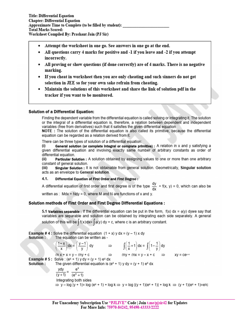 Differential Equations Overview and Solutions | PDF | Equations | Tangent
