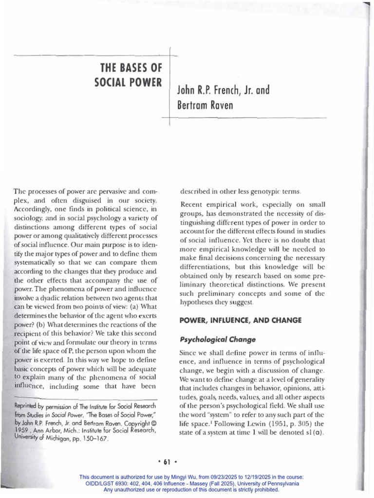 Understanding Social Power Dynamics | PDF | Force | Behavioural Sciences