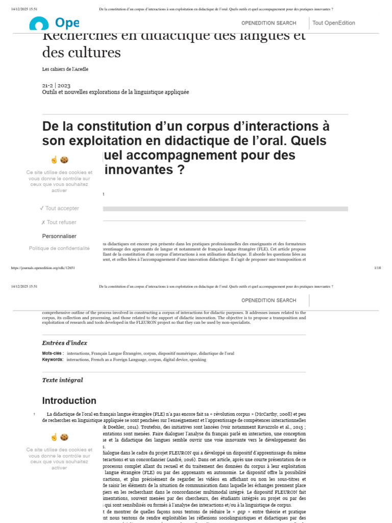 Outils pour l'exploitation de corpus en FLE | PDF | Pédagogie ...