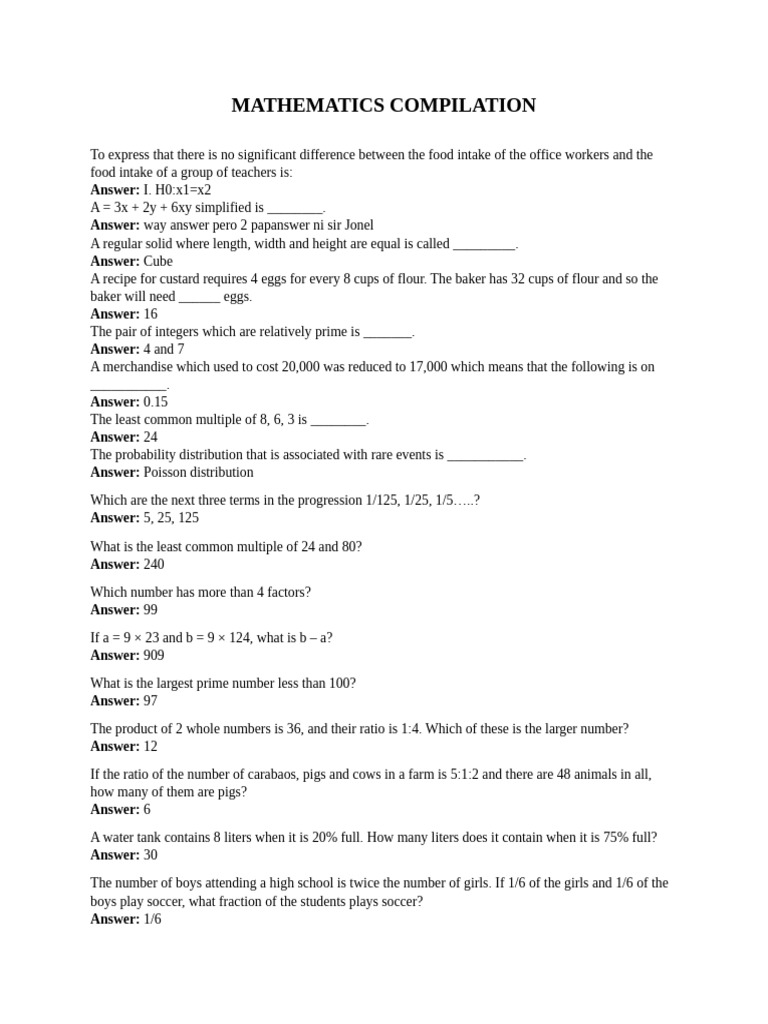 Mathematics Problem Solutions Compilation | PDF | Discrete Mathematics ...