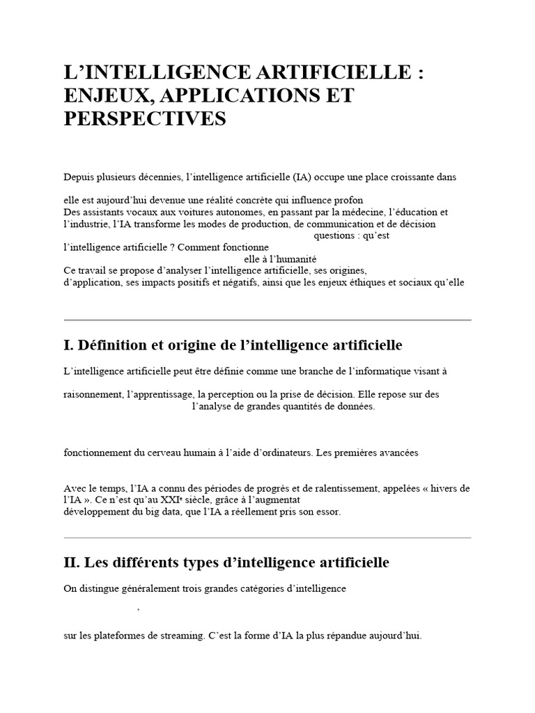 Intelligence Artificielle : Enjeux et Applications | PDF | Intelligence ...
