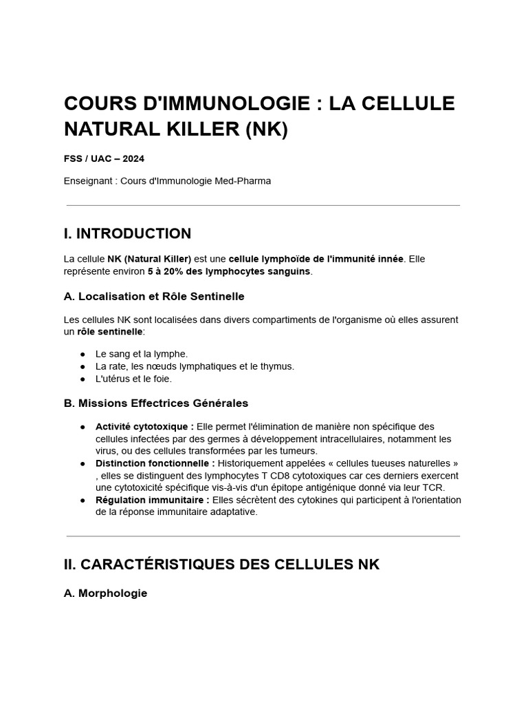 Caractéristiques et Fonctions des Cellules NK | PDF | Lymphocyte NK ...