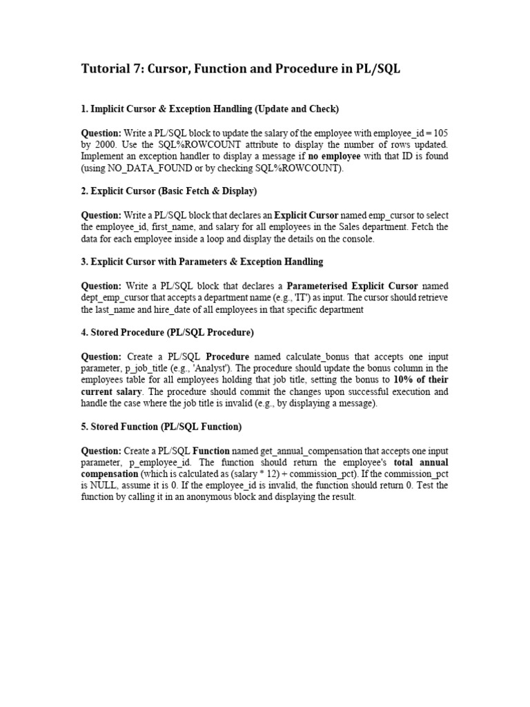 Tutorial no. 7 to 8 | PDF | Pl/Sql | Software Engineering