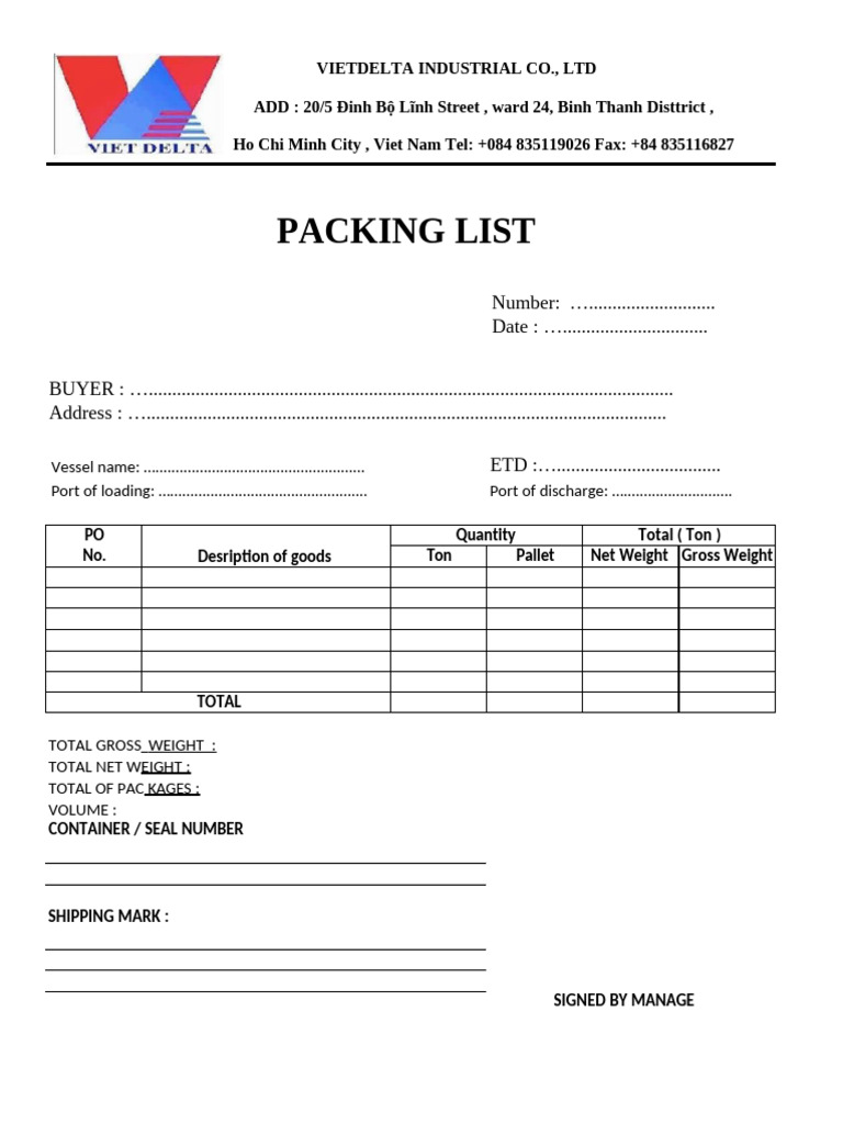 Shipping Packing List Template | PDF