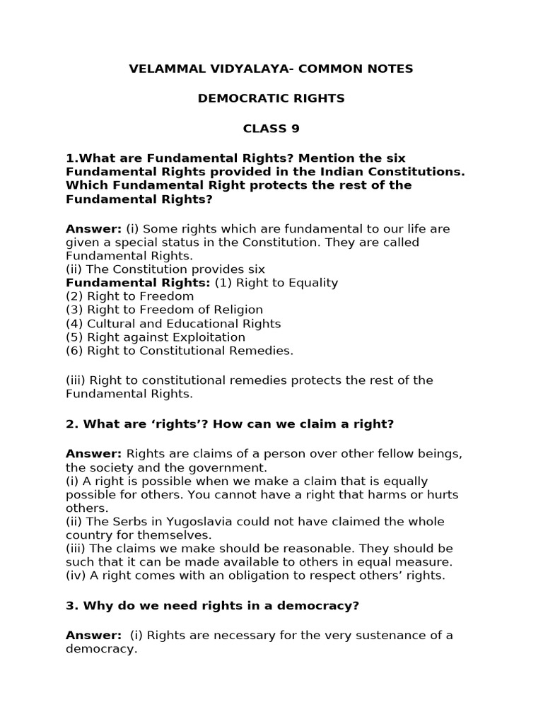 Class 9 Democratic Rights Overview | PDF | Secularism | Slobodan Milošević