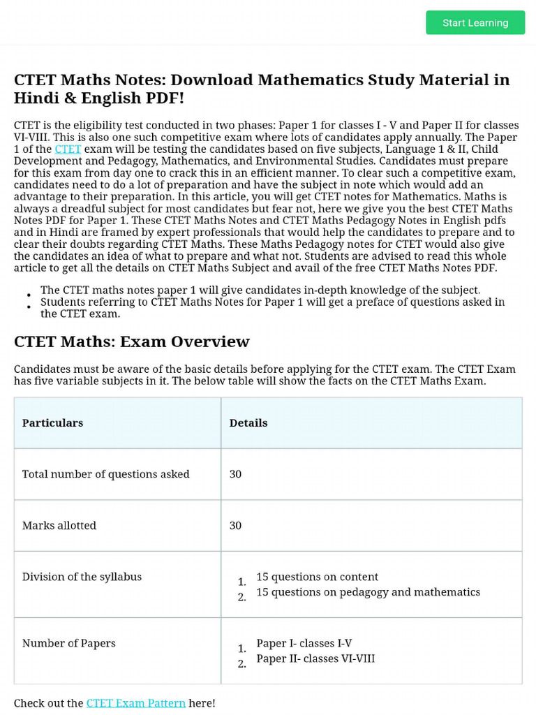 CTET Maths Notes_ Download Mathematics Study Material in Hindi ...