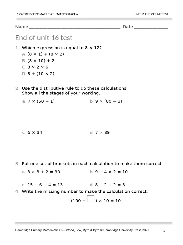 Stage 6 Unit 16 EofU Test | PDF