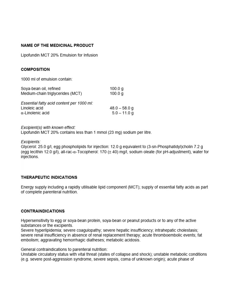 Lipofundin MCT 20% Infusion Overview | PDF | Medical Specialties ...
