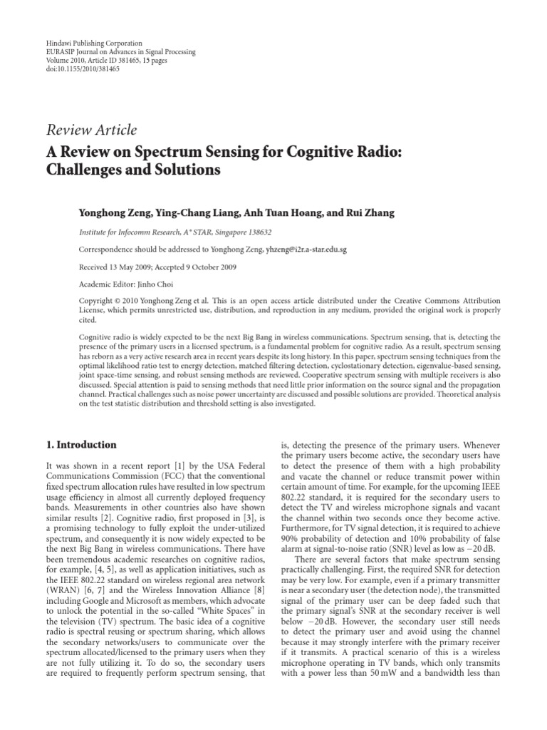 A Review On SpectrumSensing For Cognitive Radio | PDF | Cognitive Radio ...
