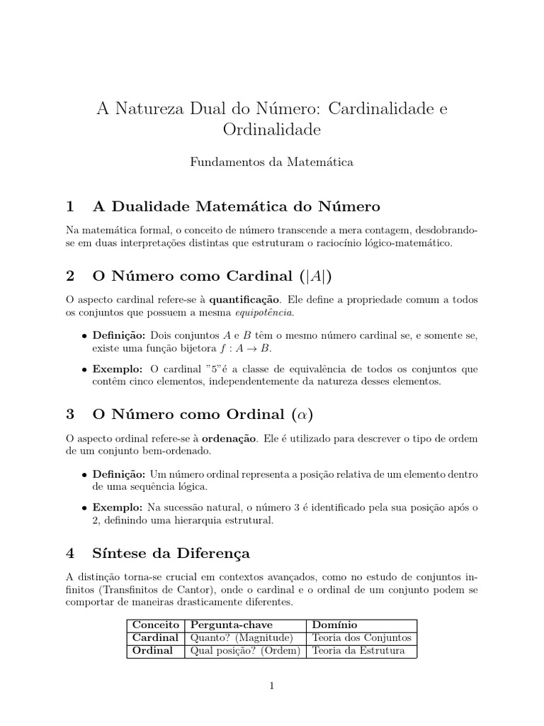 Dualidade do Número: Cardinalidade e Ordinalidade | PDF