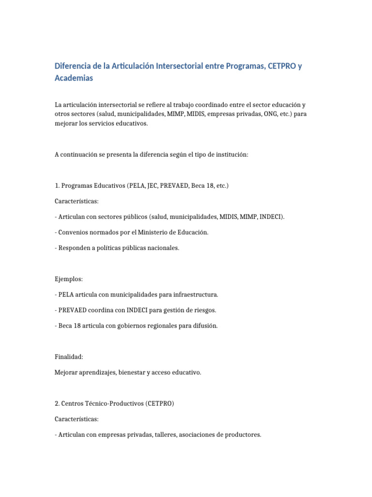 Articulación Intersectorial en Educación | PDF