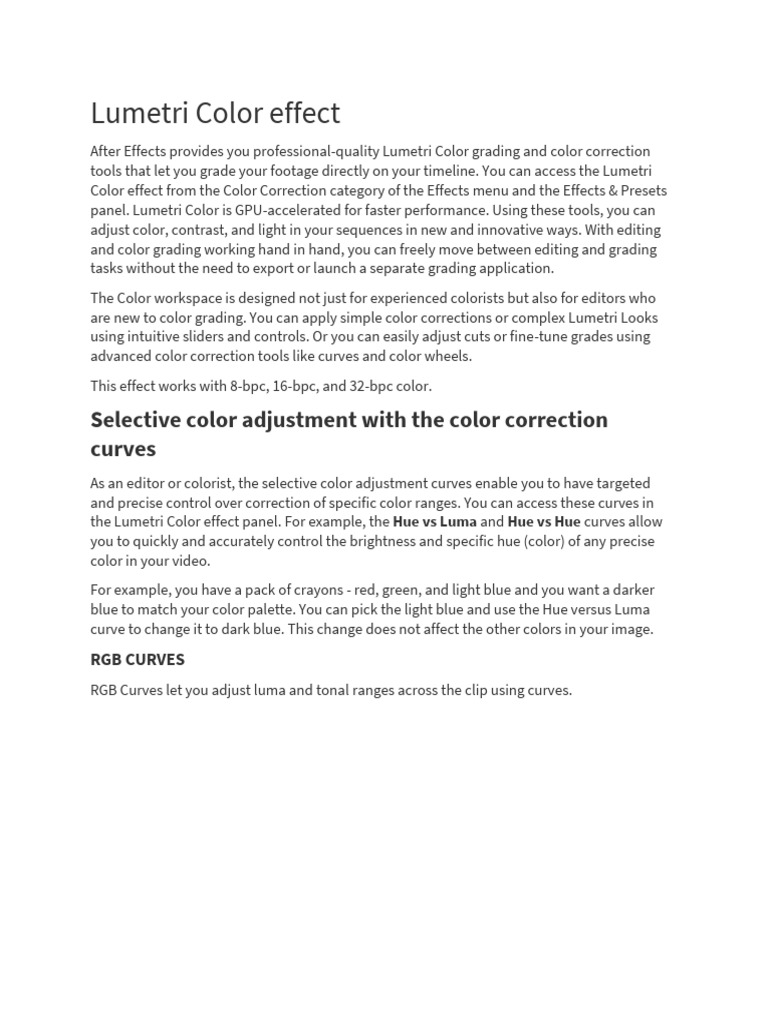 Lumetri Color Effect | PDF | Color | Rgb Color Model