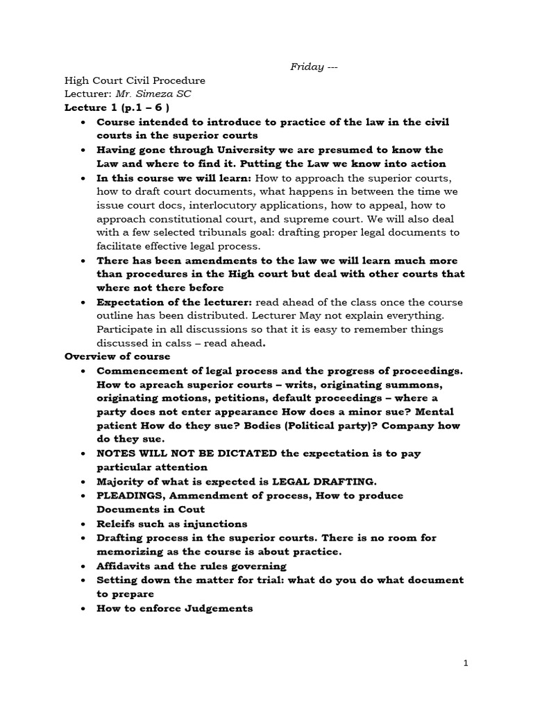 High Court Civil Procedure Overview | PDF | Jurisdiction | Appellate Court