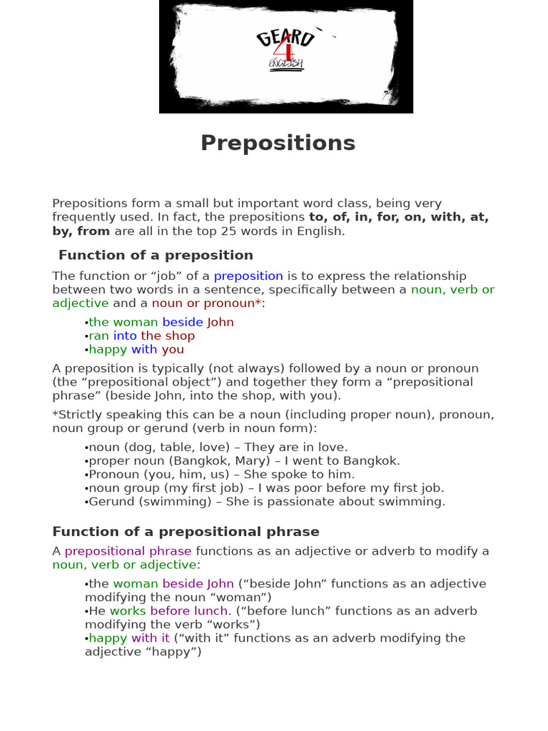 Understanding Prepositions in English | PDF | Adjective | Verb