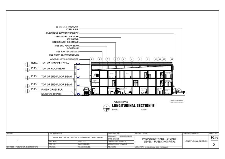 Longitudinal Section of Public Hospital | PDF | Buildings And ...