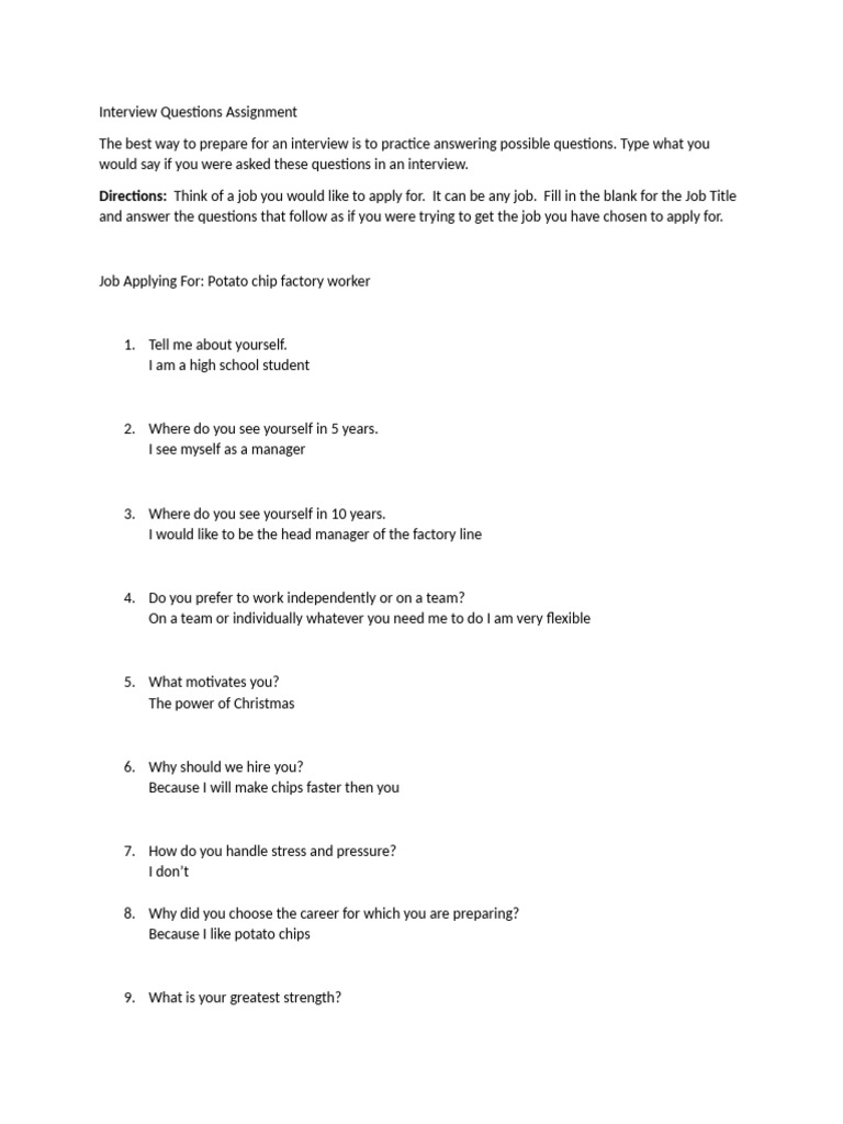 Interview Prep for Potato Chip Factory Job | PDF