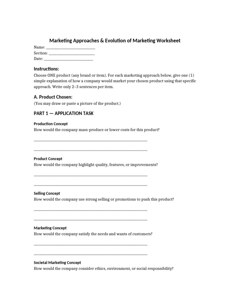 Marketing Approaches Evolution of Marketing Worksheet | PDF | Marketing ...
