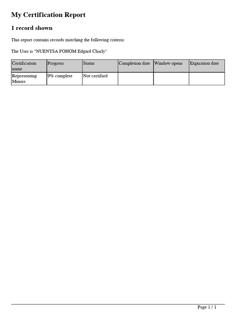 My Certification Report Report | PDF