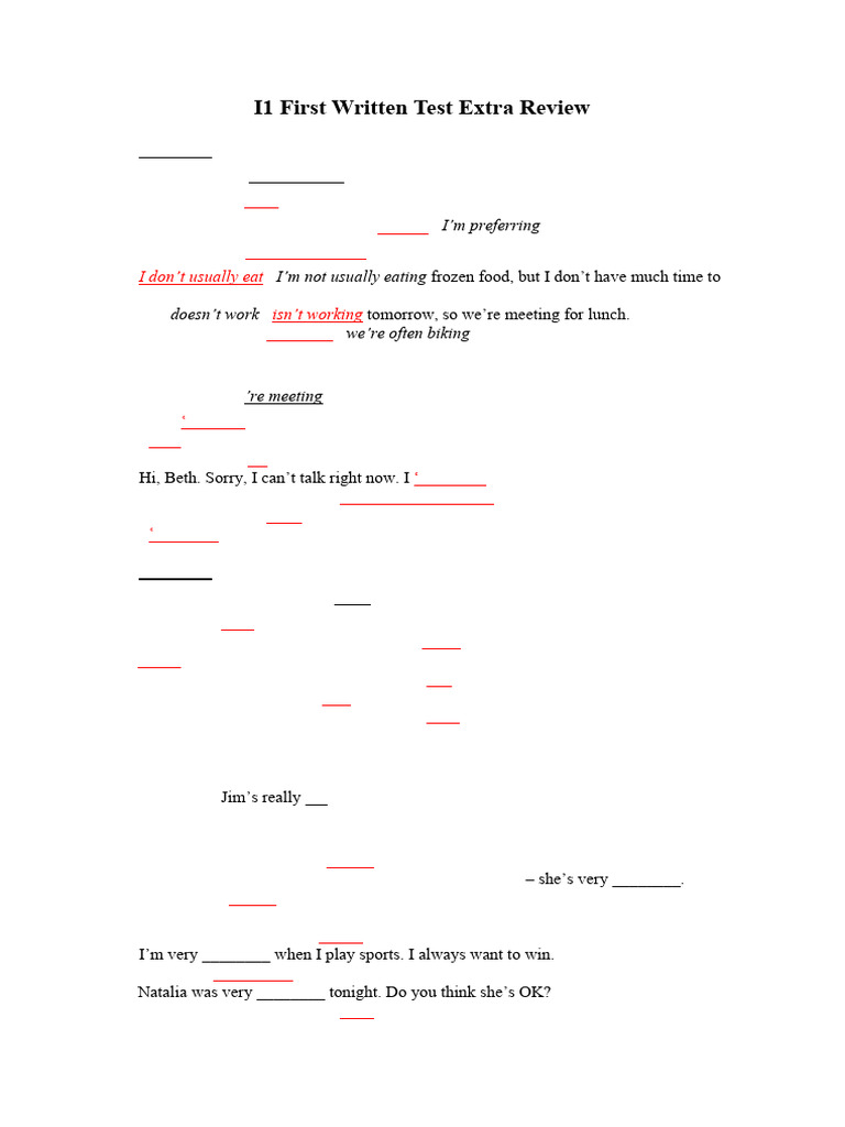 English Test Review: Grammar & Vocabulary | PDF