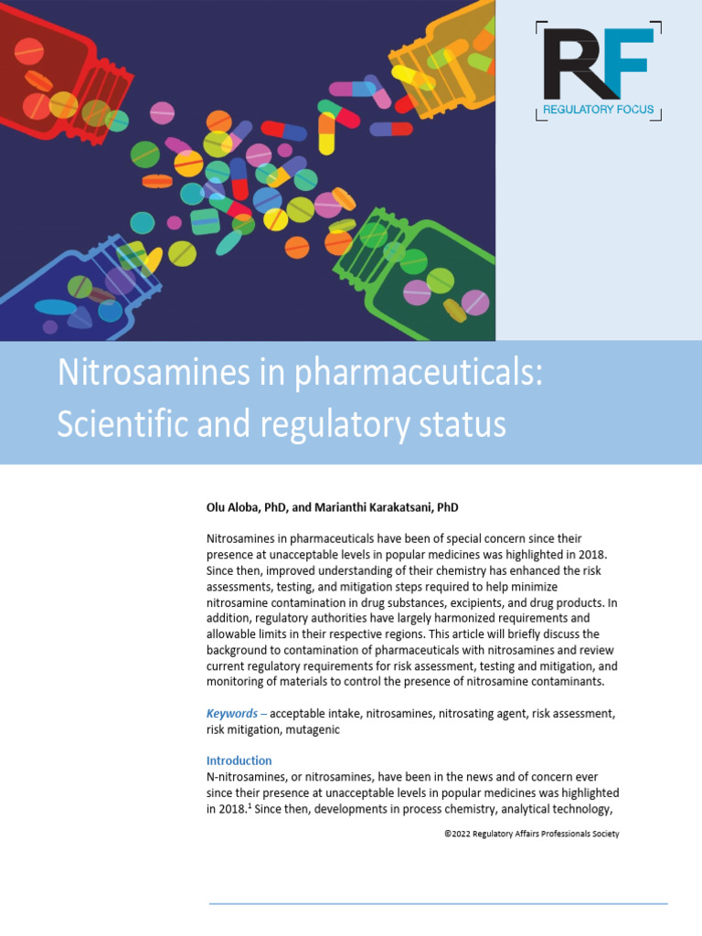 Nitrosamines in Pharmaceuticals: Risks & Regulations | PDF | Pharmacology