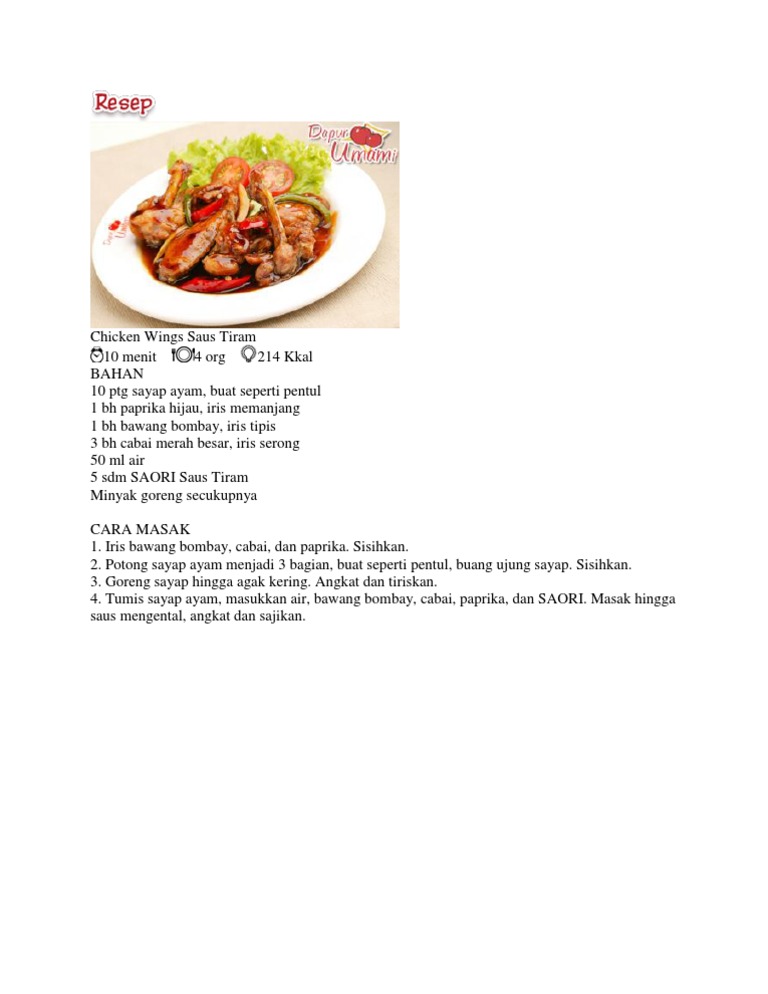Chicken Wings Saus Tiram