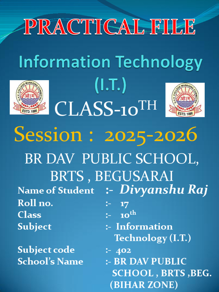 Class 10 IT Practical File 2025-2026 | PDF