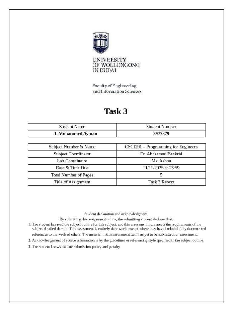 Task 3 Report - 8977379 | PDF | Computer Program | Programming
