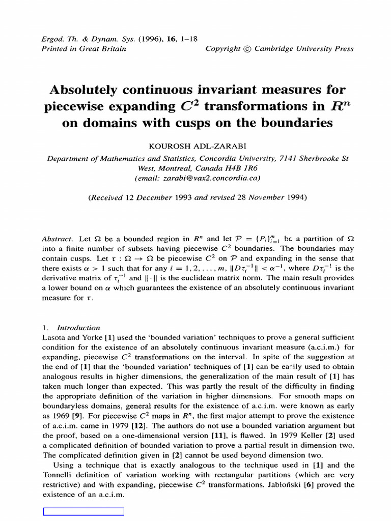 Absolutely Continuous Invariant Measures | PDF | Mathematics ...