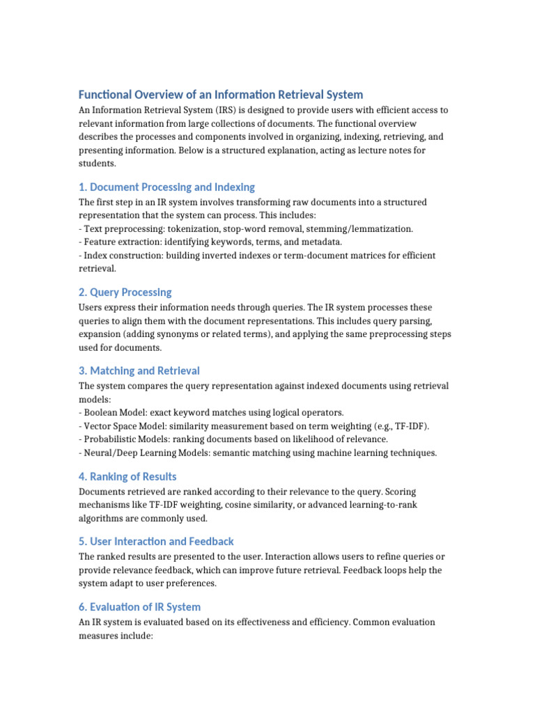 Functional Overview IRS | PDF | Information Retrieval | Search Engine ...