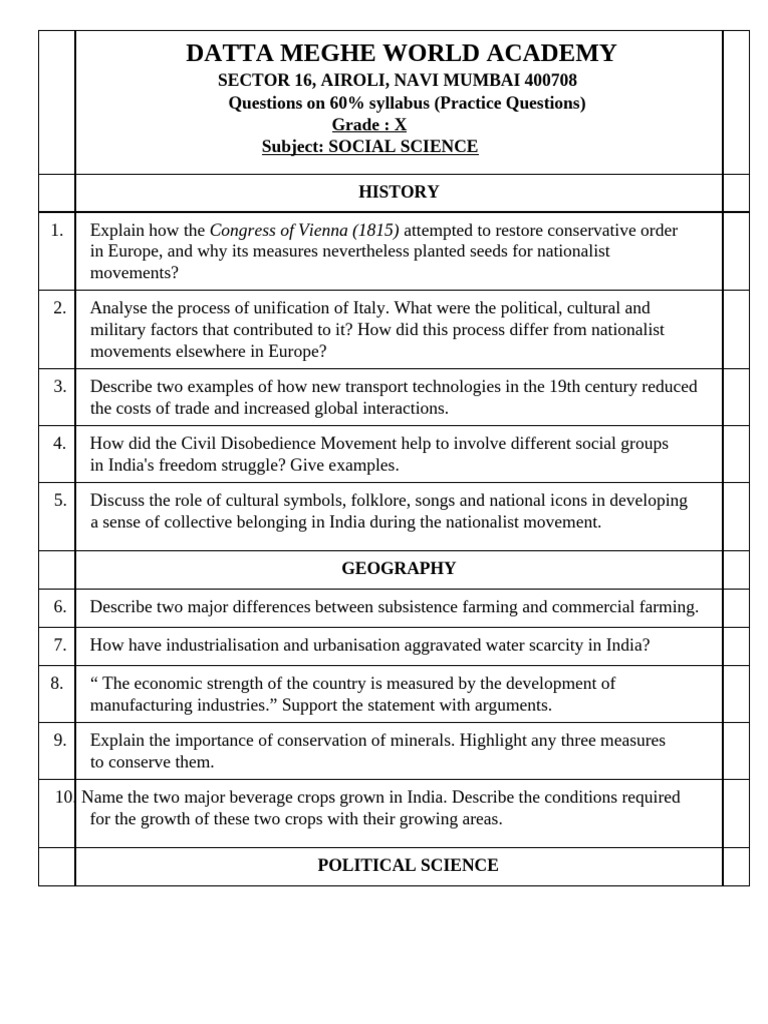 Social Science Practice Questions | PDF | Economies | Economy Of India