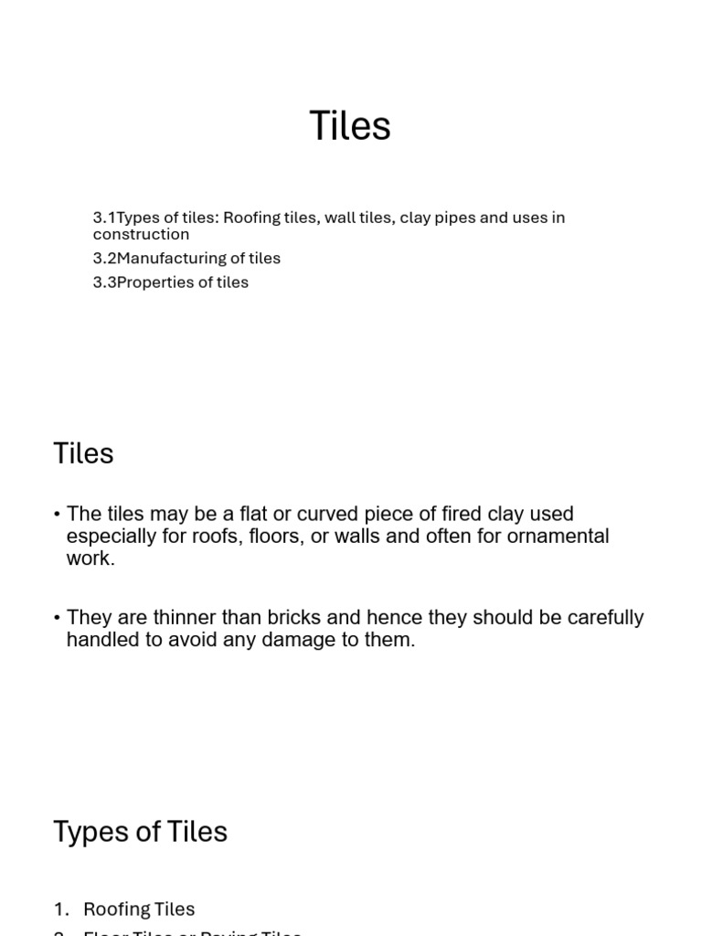 Types and Manufacturing of Tiles | PDF | Tile | Roof