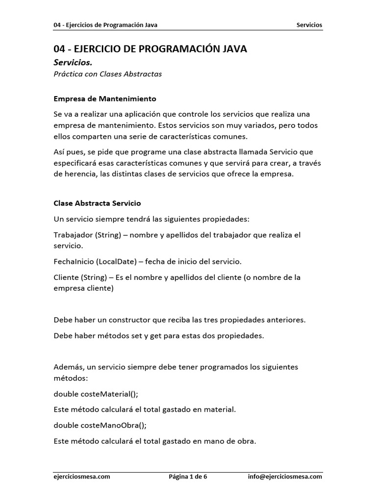 Ejercicio Java 04 Servicios | PDF | Constructor (Programación Orientada ...