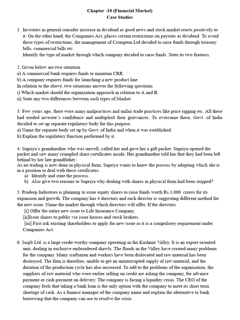 Financial Market Case Studies Explained | PDF | Stocks | Equity (Finance)