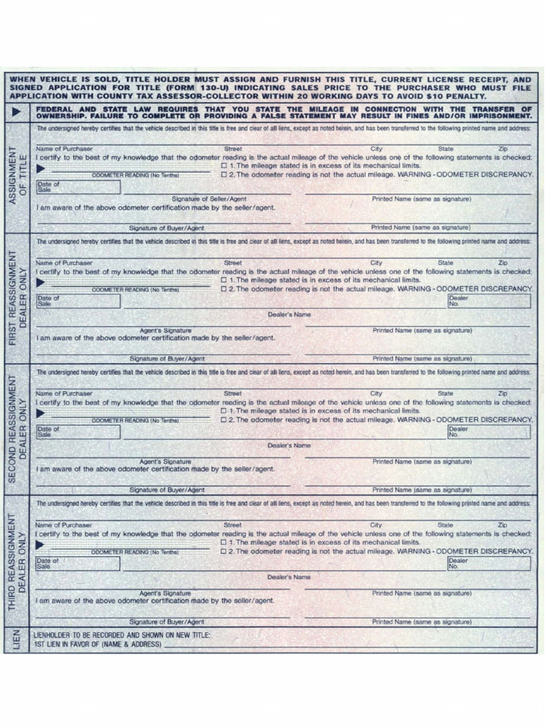 Texas Car Title Certificate Back | PDF