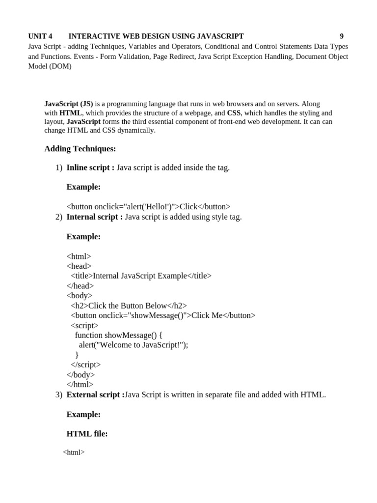 UNIT IV | PDF | Java Script | World Wide Web