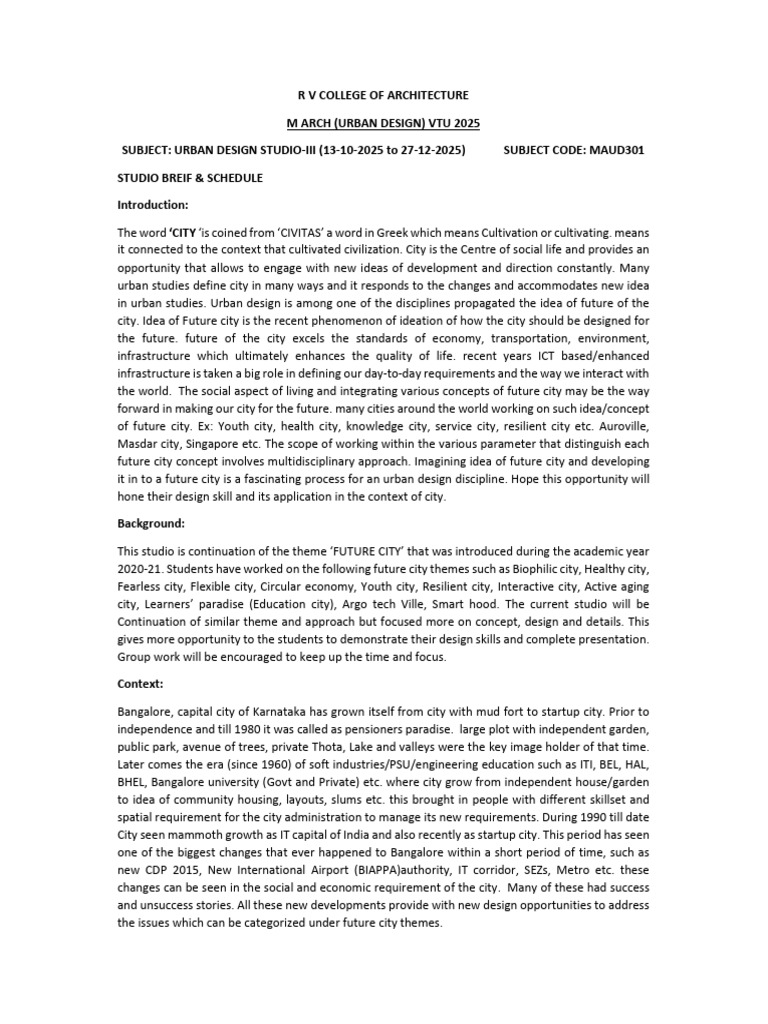Ud Studio -III Brief | PDF | Urban Design | Infrastructure