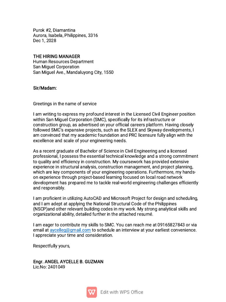 Licensed Civil Engineer Application | PDF | Engineering | San Miguel ...