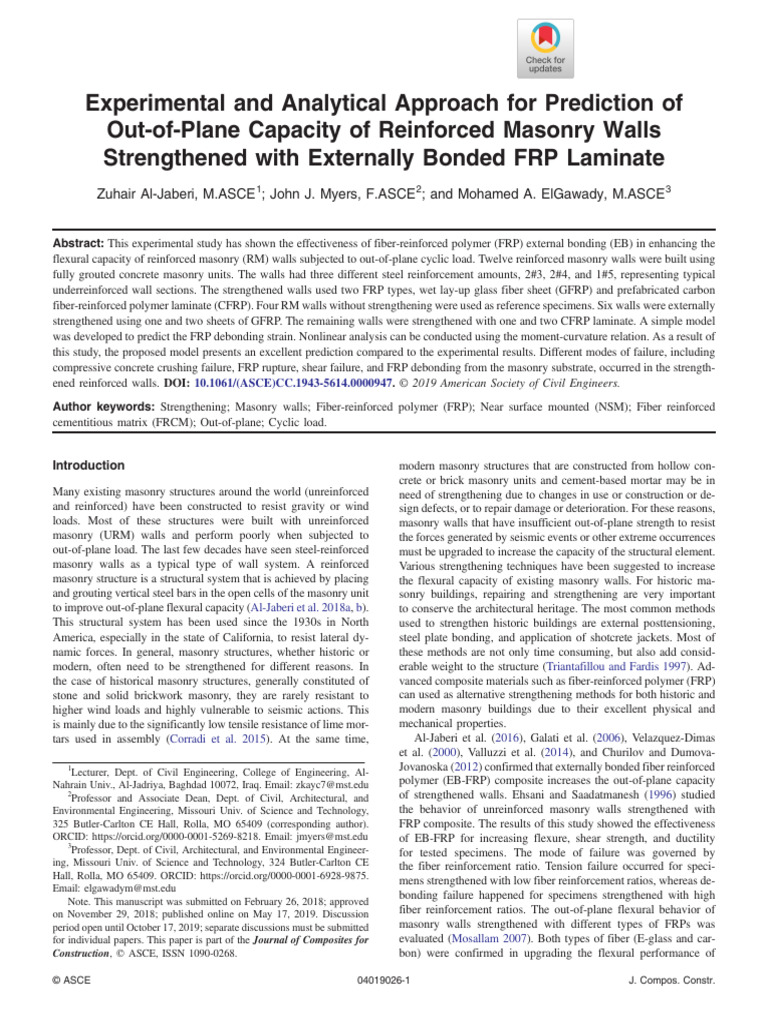 FRP Strengthening for Masonry Walls | PDF | Fibre Reinforced Plastic ...