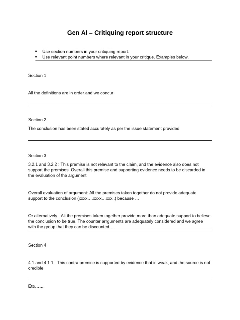 Gen AI Critique Report Structure Guide | PDF
