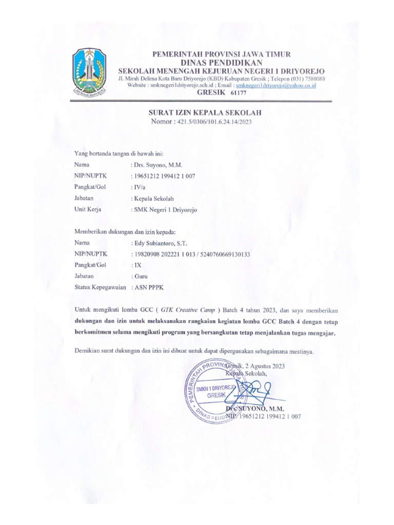 Surat Persetujuan GCC Edy Subiantoro Skandry | PDF