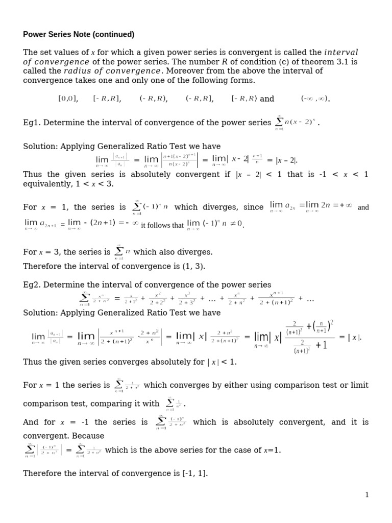 Power Series: Convergence and Differentiation | PDF | Power Series ...