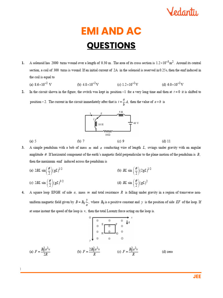 JEE EMI and AC Questions Explained | PDF | Inductor | Inductance